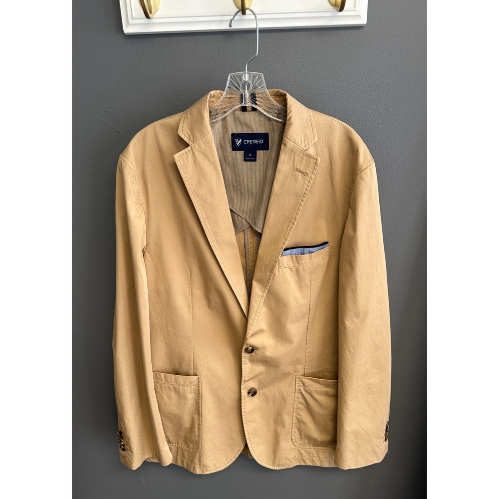 Cremieux‎ Blazer Mens L Beige Tan 2 Button Cotton Jacket Business Casual Pockets
